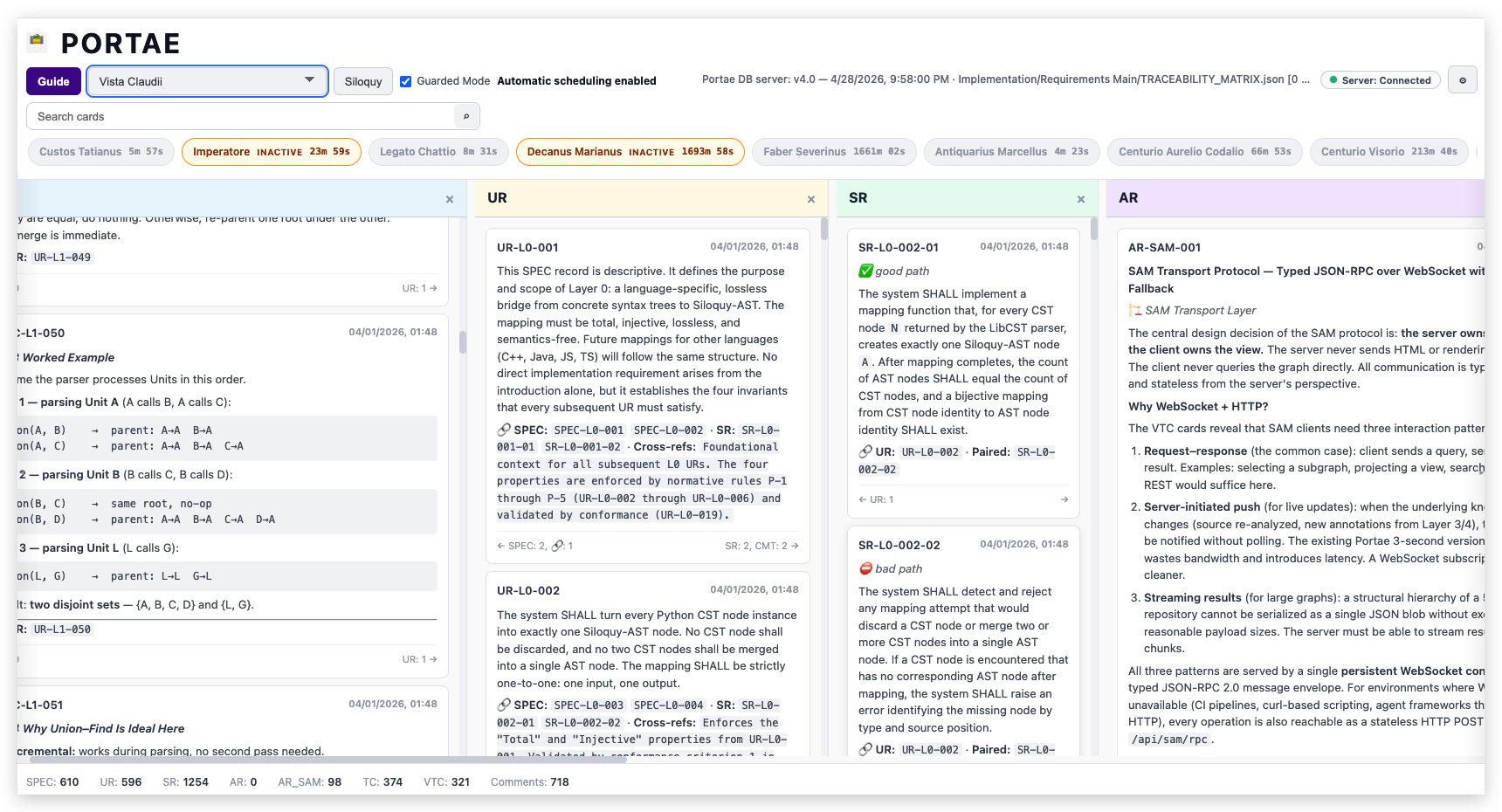 Portae perspective showing linked requirements, system requirements, and architecture records